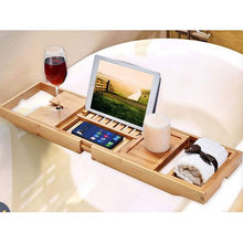 Load image into Gallery viewer, Expandable Bamboo Spa Bathtub Tray With Wine Glass Slot/ Book/Tablet Holder
