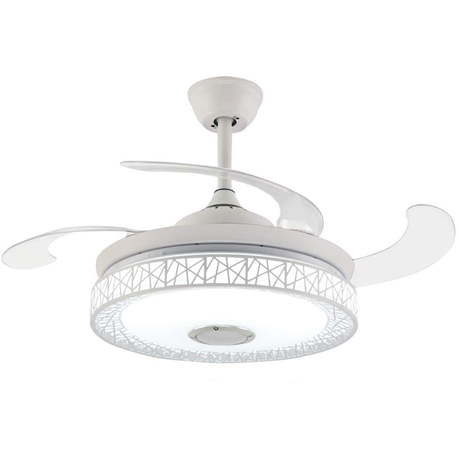 JNC-Retractable Ceiling Fan Light with Blue Tooth Speaker-White