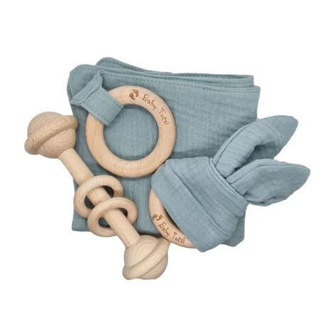 Natural Wooden Rattle Teething Rings and Cotton Blankie Towel Gift Set Buy Online in Zimbabwe thedailysale.shop