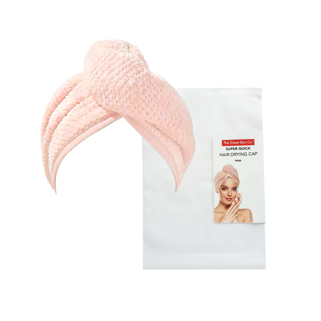 Super Quick & AbsorbentMicrofiber Hair Drying Cap/Wrap with Button.Pink