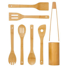 Load image into Gallery viewer, Bamboo Cooking Utensils With Holder 8 Pcs Set
