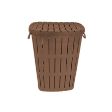 Load image into Gallery viewer, 62L Brown Laundry Basket with Rope Handles and Hinged Lid - Wooden Texture
