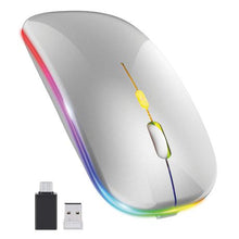 Load image into Gallery viewer, Ntech Slim Rechargeable RGB LED Wireless Optical Mouse - Silver

