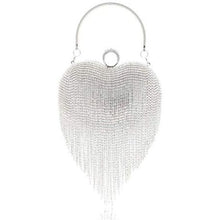 Load image into Gallery viewer, Women Silver Luxury Heart Shape Tassel Evening Clutch Bag
