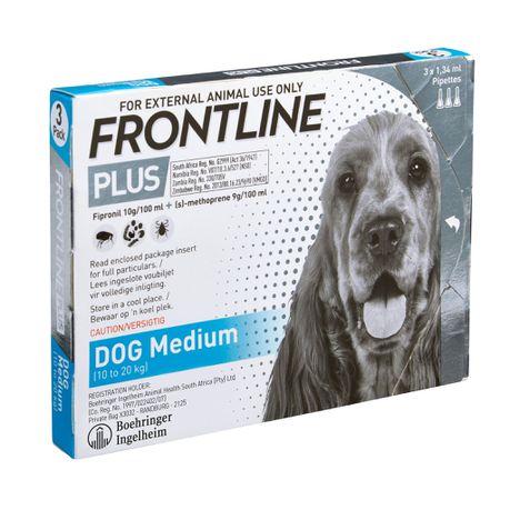 Frontline Plus Dog Medium dog (10-20KG) 3 PIP Buy Online in Zimbabwe thedailysale.shop