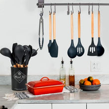 Load image into Gallery viewer, 12 Pieces Silicone Cooking Utensils Set with Wooden Handle - Dark Gray
