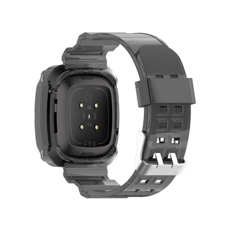Fitbit Versa 3 & Sense Transparent Watch Strap Band & Screen Cover Black