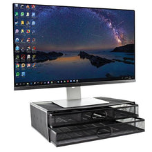 Load image into Gallery viewer, SDS M720 Wire Mesh Monitor Stand With 2 Drawers - Desktop Organizer Black
