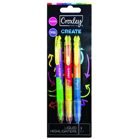 Croxley Liquid Highlighter Assorted 3 Pack Buy Online in Zimbabwe thedailysale.shop