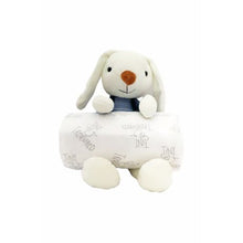 Load image into Gallery viewer, Newborn Baby Gift Set - Sapphire Plush Rabbit and Muslin Receiving Blanket
