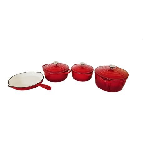 Continental Homeware 7 Piece Cast Iron Pot Set - Double Red Buy Online in Zimbabwe thedailysale.shop