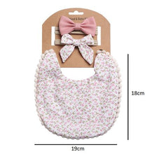 Load image into Gallery viewer, Baby Bib and Headband Set (White with Pink Flowers)

