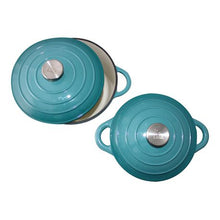 Load image into Gallery viewer, LMA Branded 7 Piece Cast Iron Cookware Set &amp;Two Piece Utensil Set Turquoise
