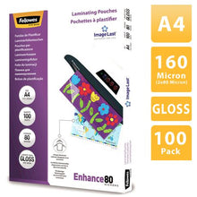 Load image into Gallery viewer, Fellowes Enhance80 A4 80micron Gloss Laminating Pouches (100 Pack)
