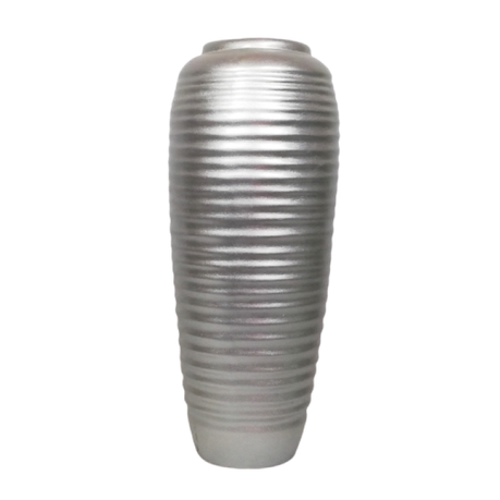 Vase Ceramic 56cm Ribbed Bulb Silver