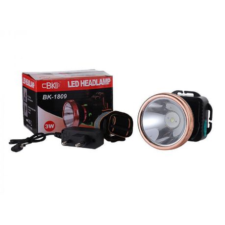 Rechargeable Gold Head Light 3W with 1200 mAh Battery + Headstrap & Charger