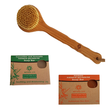 Natural Glycerine Soap Bar 2 Pack and Natural Body Brush Set