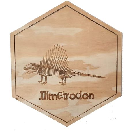 Decorative wood wall art - Dinosaur laser engraved Hexagon