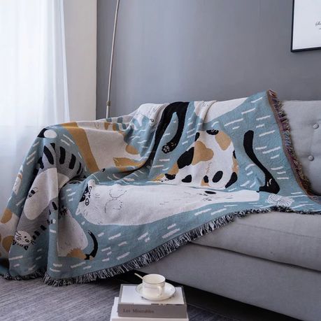 Double-side Woven Throw Blanket Sofa Cover - Cats Buy Online in Zimbabwe thedailysale.shop