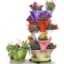 Load image into Gallery viewer, Garden Flower Pot Plastic Stackable Vertical Set on Wheels
