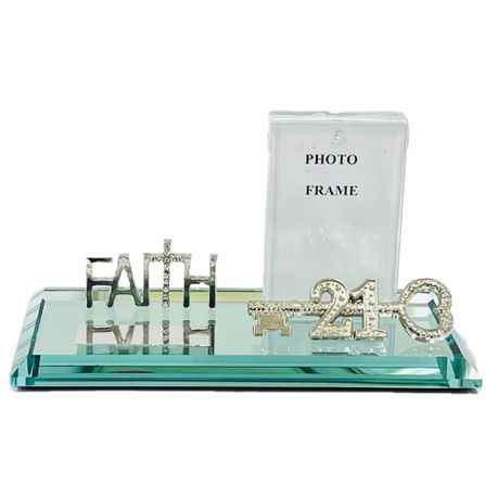 21st key Silver Faith with Diamante Cross on a Mirror Base with frame + key Buy Online in Zimbabwe thedailysale.shop