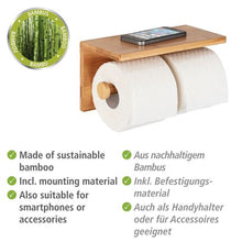 Load image into Gallery viewer, Wenko - Dual Toilet Paper Holder Duo With Shelf - Bambusa Range - Bamboo
