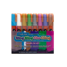 Load image into Gallery viewer, Chalk Ink 6mm Chisel Tip Bling-Bling Cha Ching Wet Wipe Markers, 8-Pack
