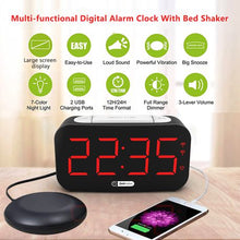 Load image into Gallery viewer, Large Display Alarm Clock with vibrating disc and USB chargers
