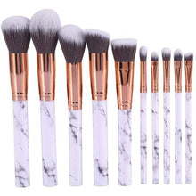 Load image into Gallery viewer, 10 Piece Marble Style Professional Makeup Brush Cosmetic Set - Black
