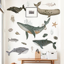 Load image into Gallery viewer, Mystical Swimming Whales Vinyl Art Sticker for Wall Decoration
