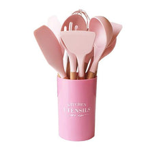 Load image into Gallery viewer, Hestia 12 Piece Silicone &amp; Wood Kitchen Utensil Set - Pink

