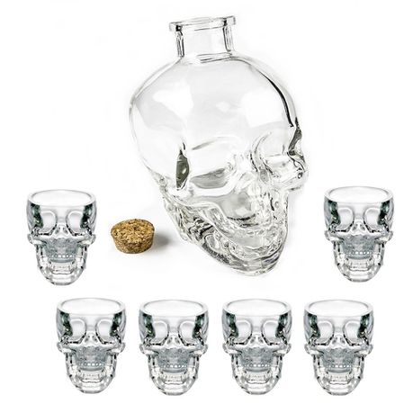 Skull Decanter and 6 Skull Shot Glasses-750ml