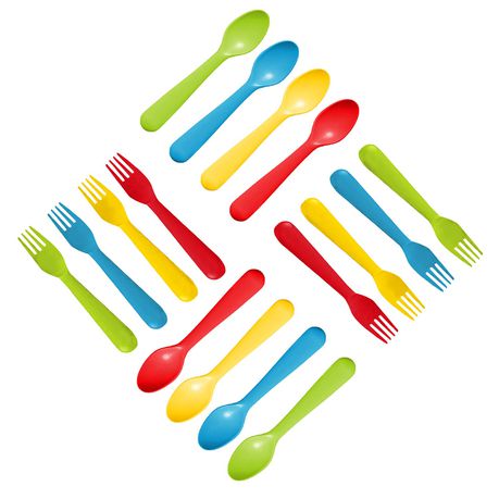Plastic Toddler Utensils Set 8 Kids Forks and 8 Kids Spoons BPA Free