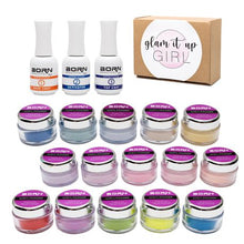 Load image into Gallery viewer, Base Coat, Activator,Top Coat, 15 Acrylic Dipping Colour Tubs - Salon Set
