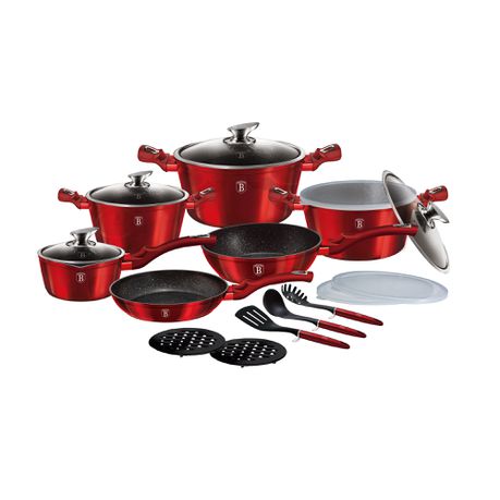 Berlinger Haus 18-Piece Marble Coating Smart Lid Cookware Set - Burgundy