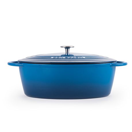 Capri 33cm Enamel Coated Blue Cast Iron Casserole