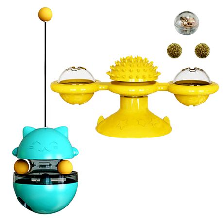 Cat Tumbler Leaking Food Ball Toy & Suction Cup Windmill Scratcher Toy Set Buy Online in Zimbabwe thedailysale.shop