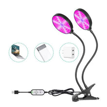 Load image into Gallery viewer, USB 360-Degree Rotary 2 Head Clip Holder Full Spectrum LED Grow Light
