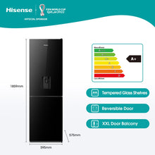 Load image into Gallery viewer, Hisense 305L Bottom Freezer Fridge with Water Dispenser- Black Glass
