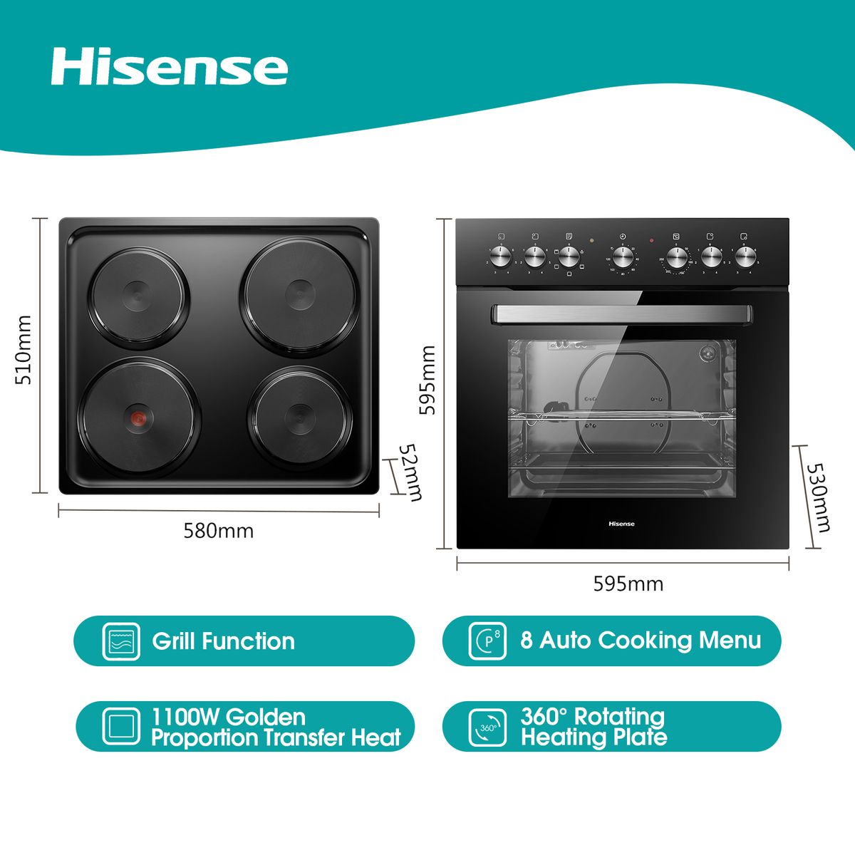 Hisense-600mm Undercounter Oven & Hob Set-Black Buy Online in Zimbabwe thedailysale.shop
