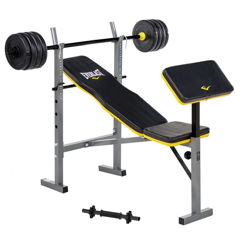 Everlast Force Bench With Barbell, Dumbbell Handle & 18.2kg Weights