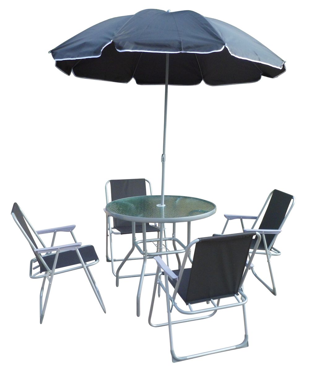 6 Piece Outdoor Dining Round Glass Patio Table Chair Umbrella Set - Black Buy Online in Zimbabwe thedailysale.shop